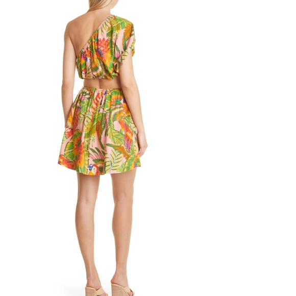 NWT $165 FARM Rio Macaw Leaves Cutout Waist Linen Blend Dress! - Picture 4 of 7